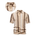 thumbnail image 3 of Men'S Ribbed Knit Po-Lo Shirt for Breathable Striped Casual Wear Short-Sleeved Po-Lo Collar Shirt Khaki XL, 3 of 5