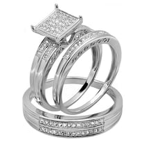 0.23 Carat (ctw) Sterling Silver Round White Diamond Men & Women's Micro Pave Engagement Ring Trio Bridal Set 1/4 CT
