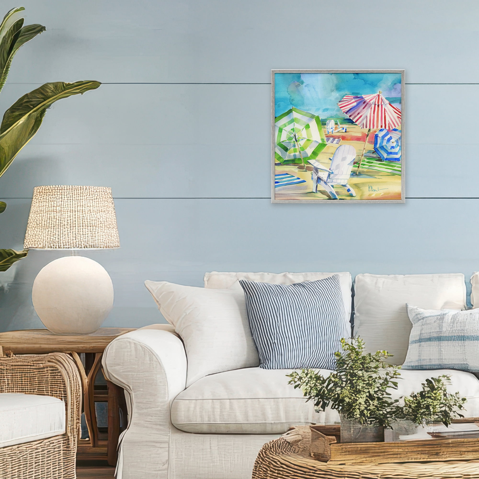 Stupell Industries Ventura Beach Umbrellas Gray Framed Giclee Art, design by Paul Brent