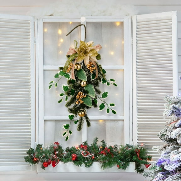 Raindrops Hanging Decor Artificial Christmas Teardrop Wreaths Green Plastic 1Pcs