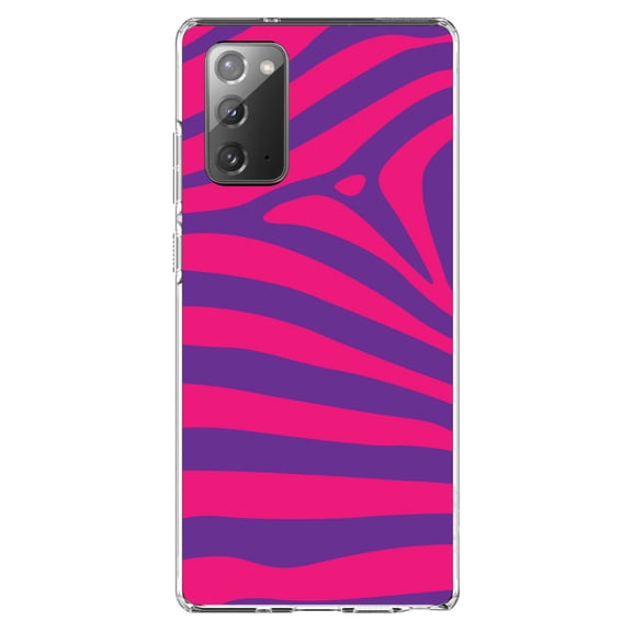 DistinctInk Clear Shockproof Hybrid Case for Samsung Galaxy Note 20 (6.7" Screen) - TPU Bumper, Acrylic Back, Tempered Glass Screen Protector - Purple Hot Pink Zebra Skin Stripes