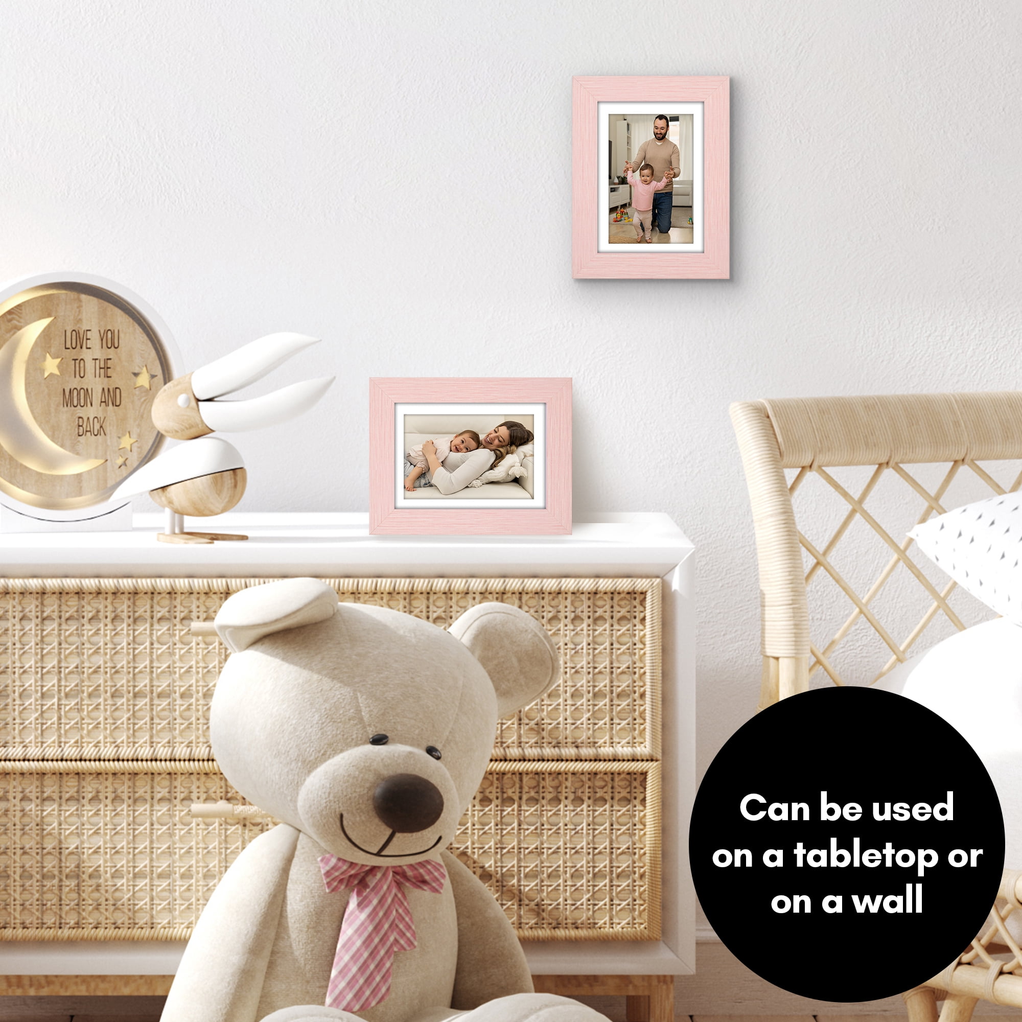 Americanflat 5x7 Picture Frame with Shatter-Resistant Glass Fits 4x6 Photos with Mat Hudson Distressed - Pink