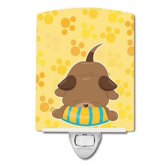 Caroline's Treasures BB7076CNL Puppy on Yellow Pawprints Ceramic Night Light, 6x4x3", multicolor