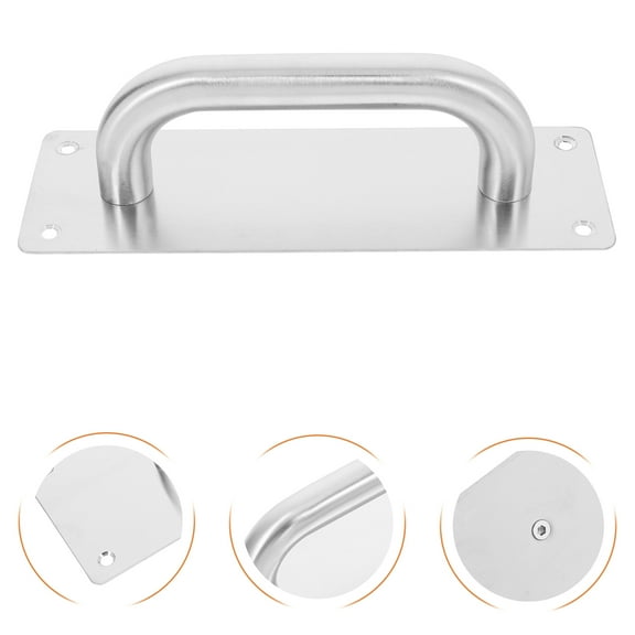 FRCOLOR Stainless Steel Door Pull Handle with Plate 1 Set No Sharp Edges for Warehouse Commercial Fire Door Size S