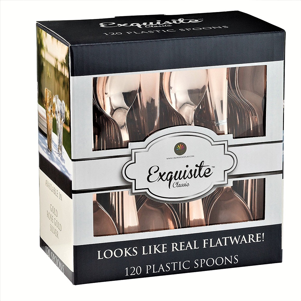 Exquisite Premium Rose Gold Plastic Silverware Heavy Duty Bulk Cutlery 120 Rose Gold Plastic