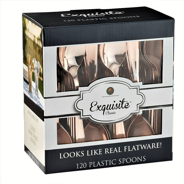 Exquisite Premium Rose Gold Plastic Silverware Heavy Duty Bulk
