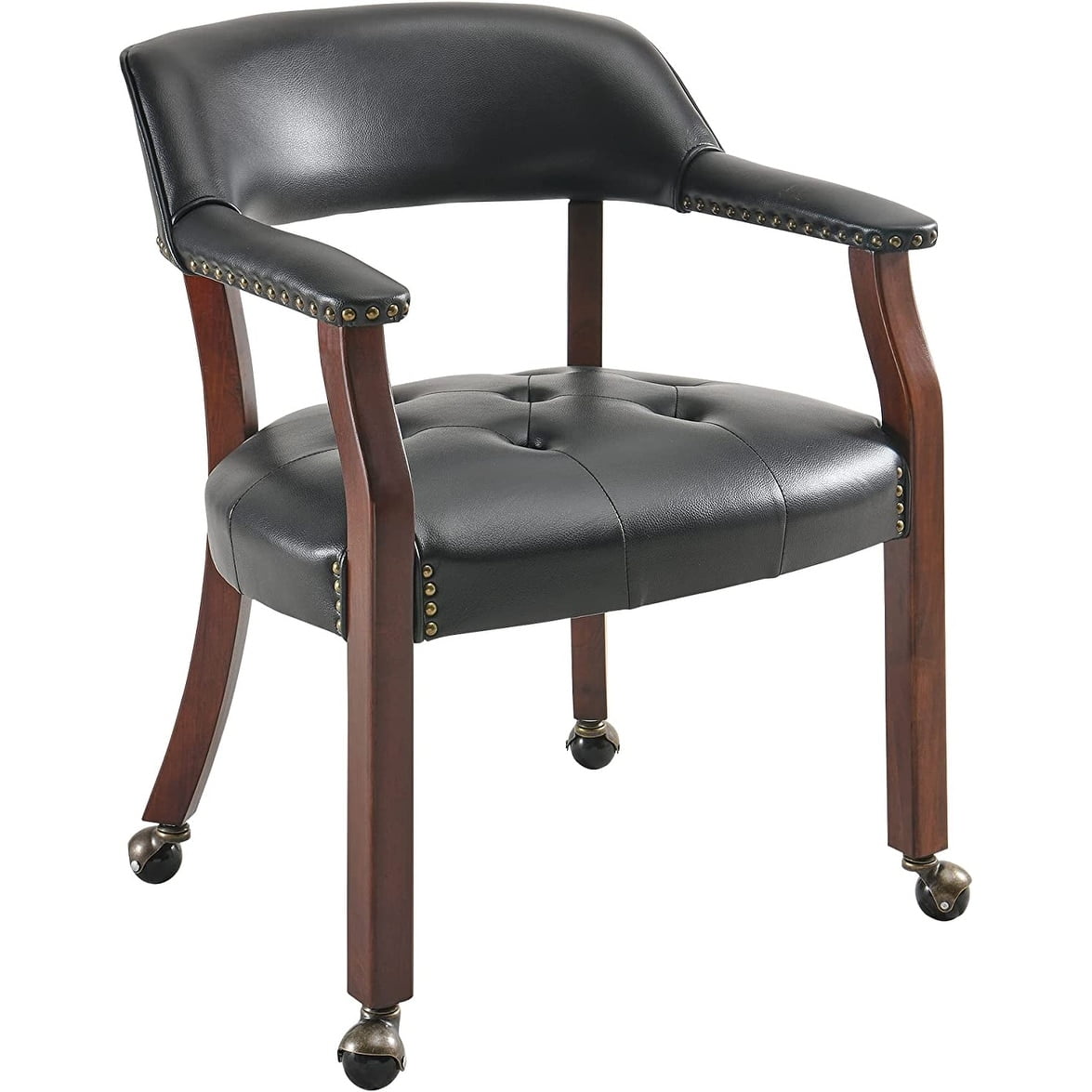 Dining Chairs with Casters Solid Wood Frame Poker Table Chairs Black