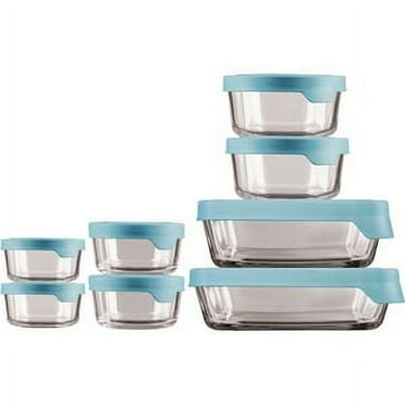 Anchor Hocking TrueSeal® 16 Piece Clear Glass Food Storage Set with Mineral Blue Lids