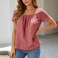 thumbnail image 3 of Square Neck Tops for Women Short Sleeve Casual Pleated Front Lightweight T-Shirts Summer Blouses Beach Vacation Shirt, 3 of 9