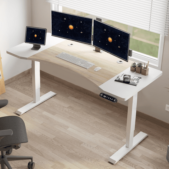 Dual Motor Height Adjustable Standing Desk 63 x 30''Computer Desk Sit Stand Desk Oak Finish