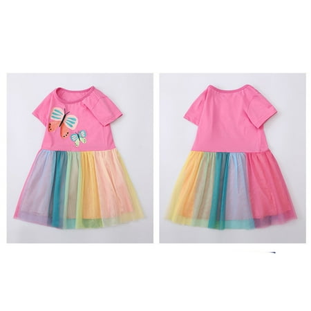 

Aayomet Flower Girl Dress Summer Butterfly Princess Short Sleeve Kids Clothing Girl Dresses Splicing Princess Dress Children s Pink 2 Years