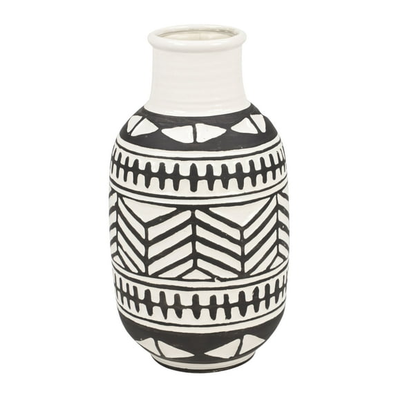 DecMode 16" Tribal Handmade White Ceramic Vase