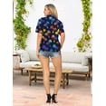 thumbnail image 2 of HAPPY BAY Women's Hawaiian Shirts Beach Blouses Short Sleeve T-Shirt Button Up Dress Shirt Tee Tops for Women XXL Colorful Palm, Blue, 2 of 5