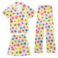 thumbnail image 2 of CAIXIA Girls Pajama Sets Size 10-12 3 Piece Cute Button Down Silky Lounge Sets Short Sleeve Long Pants with Shorts Satin Pjs Sleepwear Lounge for Kids Pjs Clothes,72-Multicolour, 2 of 7