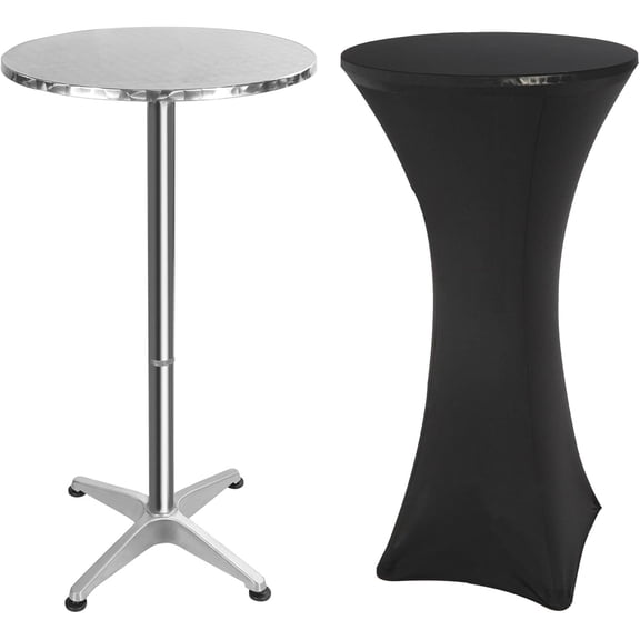 REDCAMP 24" Round Cocktail Table with Cover Set, Folding Bar Height Table High Top Drink Table with Flip-up Top for Parties Restaurant, 30" /45" Two Heights Adjustable