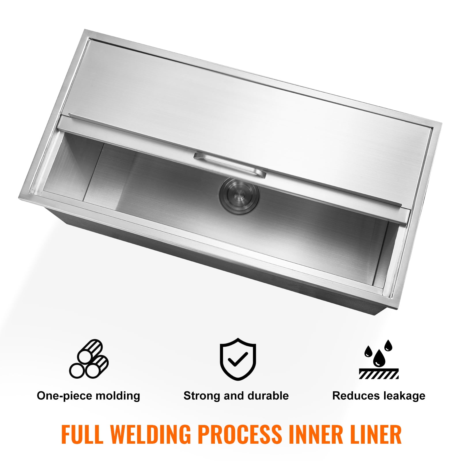 VEVOR Drop in Ice Chest 18"Lx36"Wx12"H with Sliding Cover 304 Stainless Steel Cooler Included Drain-pipe and Drain Plug Bin for Cold Wine Beer