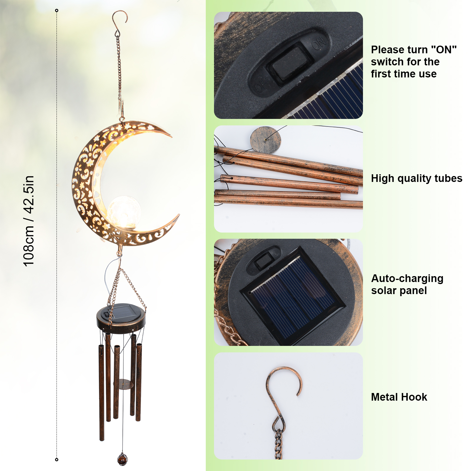 Qoosea Solar Moon Wind Chimes with LED Lights photo 6