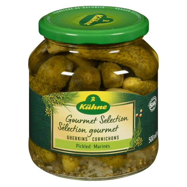 Kuhne Gourmet Selection Pickled Gherkins, Mild, Glass Jar