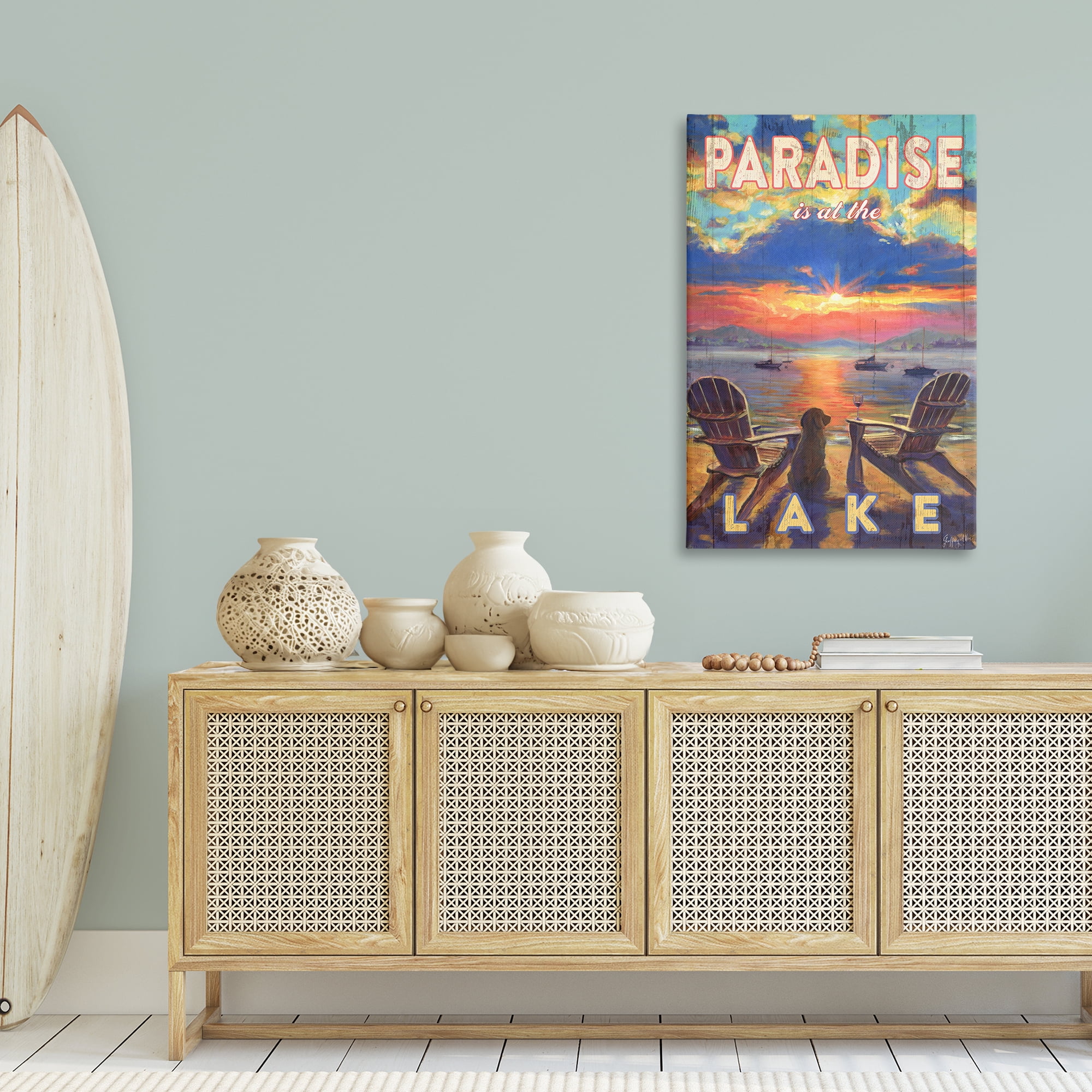 Stupell Industries Paradise At Lake Landscape Landscape & Nature Painting Wrapped Canvas Art Print Wall Art, 30 x 45