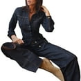 thumbnail image 2 of Female Denim Girdle Jacket and Wide Leg Jeans Pants Set Dark Blue S, 2 of 9