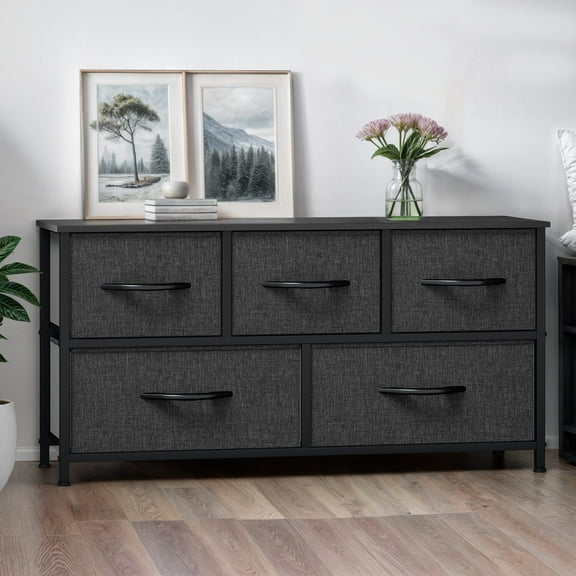 ModFusion Fabric 5-Drawer Dresser Storage Organizer with Easy Assembly, Black Finish, for Adults and Teens Bedroom