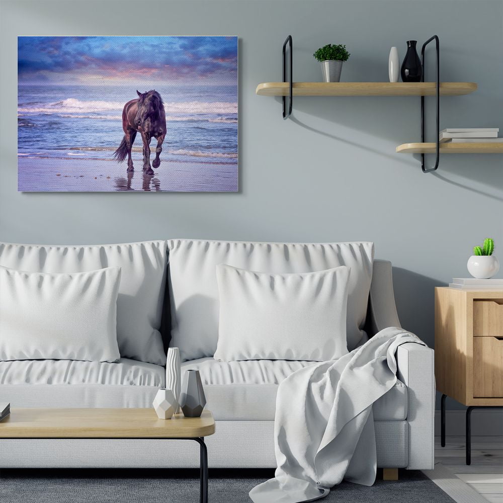 Stupell Industries Wild Horse on Beach Colorful Blue Sunset Canvas Wall Art Design by PHBurchett, 36" x 48"