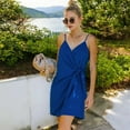 thumbnail image 2 of Women's Sleeveless Wrap Mini Dress with Adjustable Tie Waist - Large, Blue, 2 of 4
