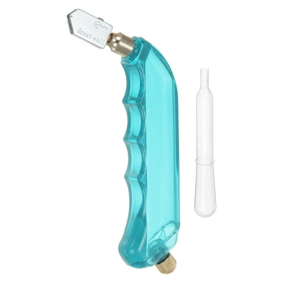 Cortador de vidrio Uxcell con empuñadura de pistola de 6 mm a 12 mm, herramienta cortadora de vidrio para vitrales con depósito de aceite para espejos azules