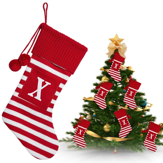 GBAYXJ Pendentif Ménager Bas de Noël Surdimensionnés Lettres : Chaussettes Tricotées Rouges Festives avec Breloques d'Arbre Décor Créatif pour Cheminée et Sapin de Noël