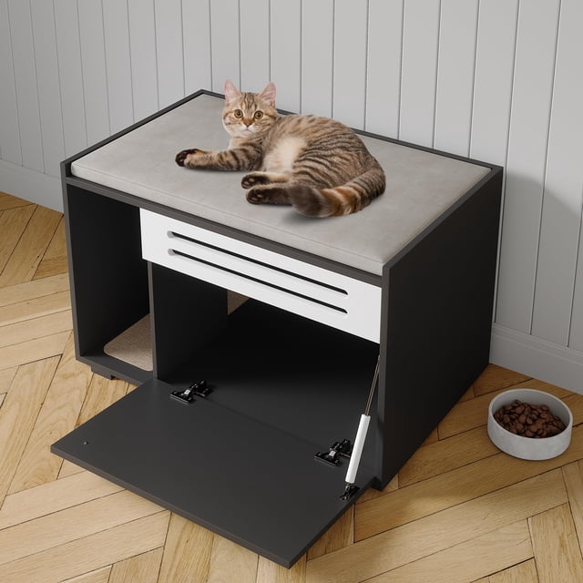EDTara Meuble d'Enceinte Surdimensionné pour Litière de Chat, Armoire Fermée Spacieuse avec Tablettes de Rangement et Couvercle à Entrée Cachée, Convient à la Plupart des Bacs à Litière Standard