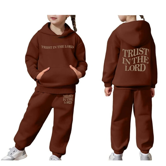 Girls Boys Sweatsuit Set 2PC Long Sleeve Letter Printing Coffee Basic Hoodie Jogging Pants Warm Fall Winter Clothes Toddler 2T Boys Clothes
