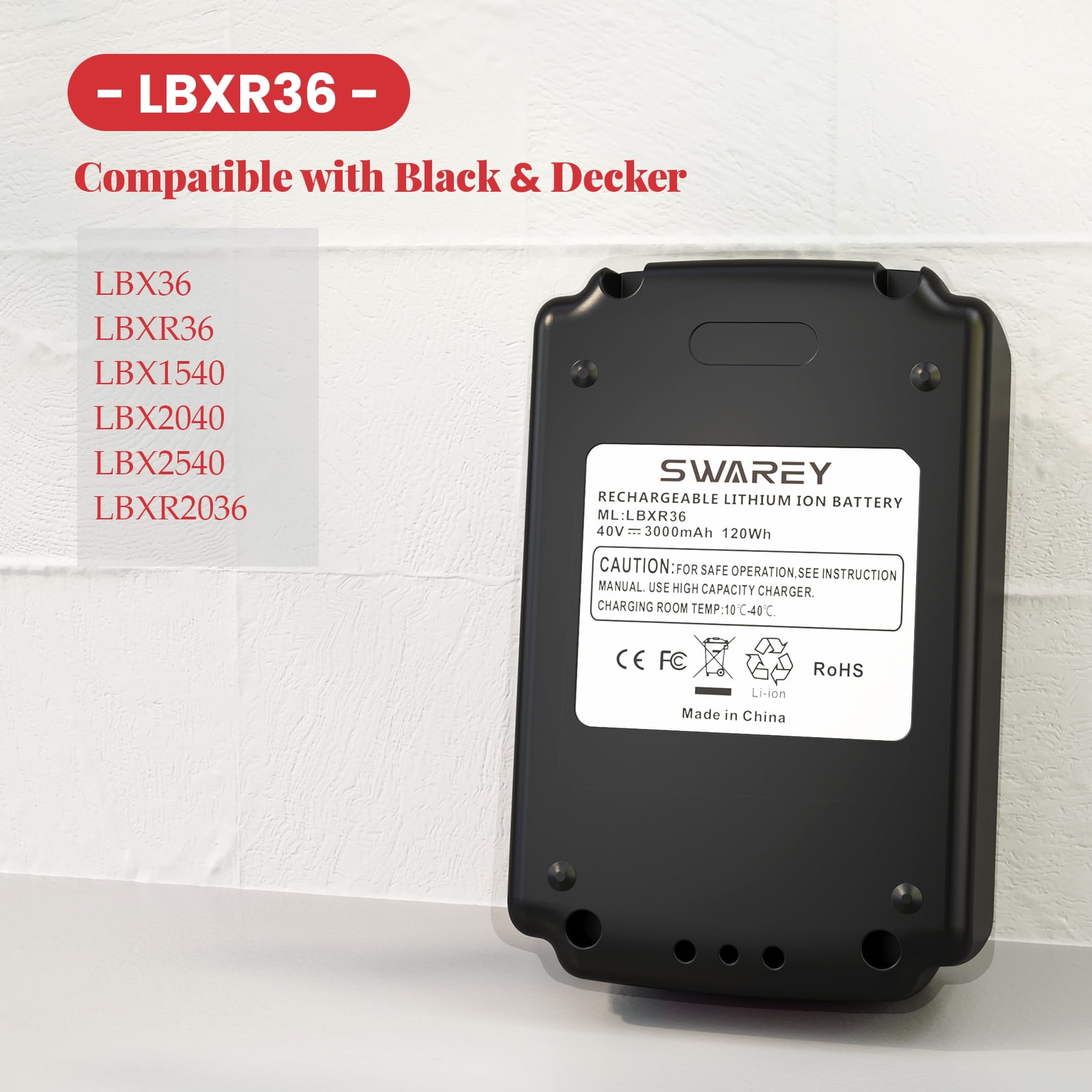 TOPBATT 2 Packs 3000mAh LBX2540 40 Volt Max Battery Replacement for Black  and Decker 40V Lithium Battery LBX1540 LBX2040 LBX2540