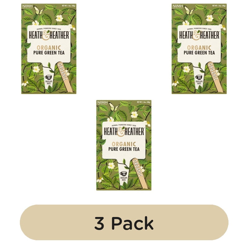 Heath & Heather Organic Pure Green Tea 20's, British Import (Pack of 3)