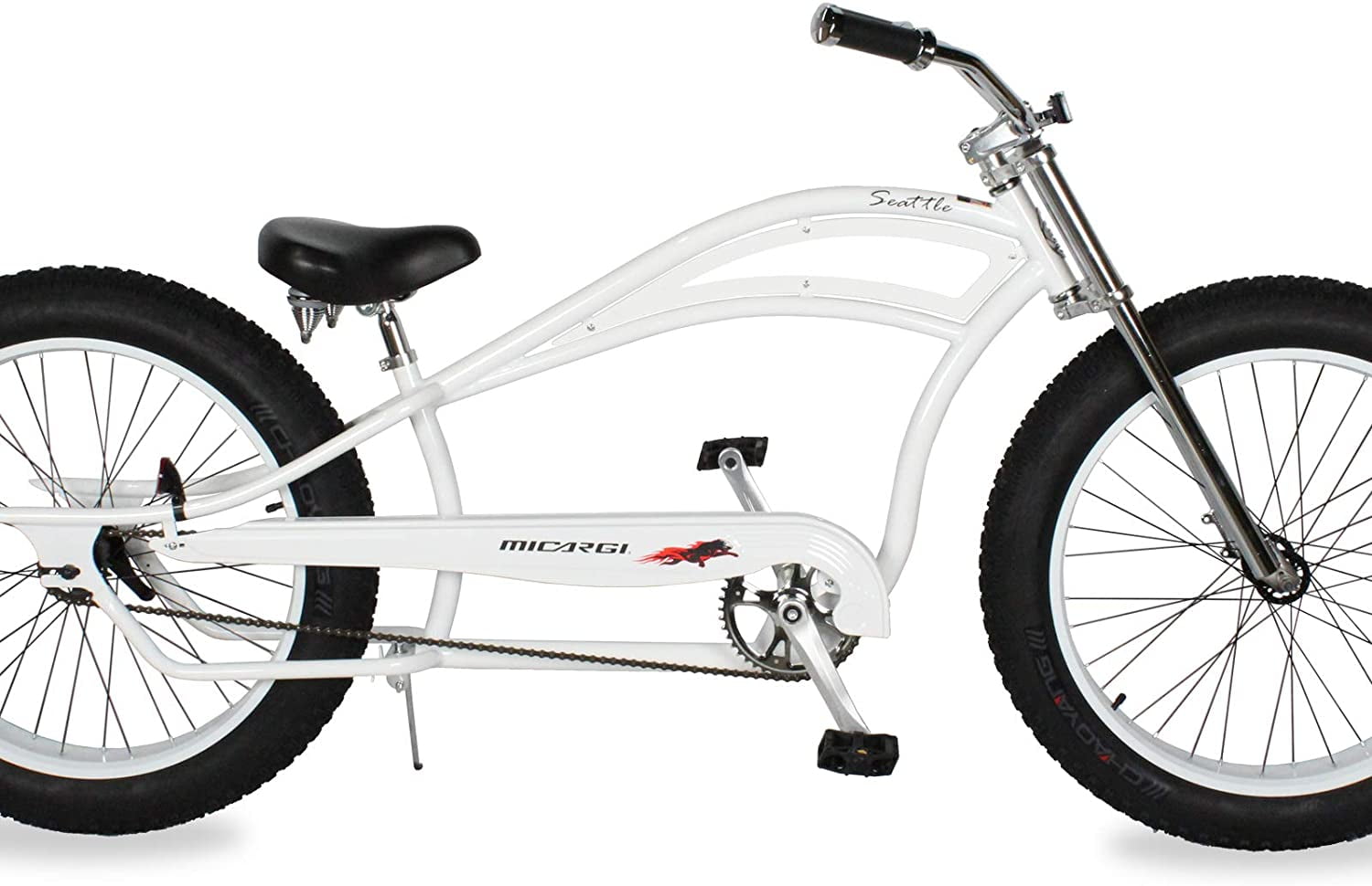MICARGI 26" Retro Beach Cruiser Bike Single Speed Fat Tire Bicycle Seattle -WHITE