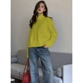 thumbnail image 2 of Women'S High Collar Sweater Chunky Long Sleeve Knitted Pullover Trendy Fall Winter Basic Jumper Top Green L, 2 of 5