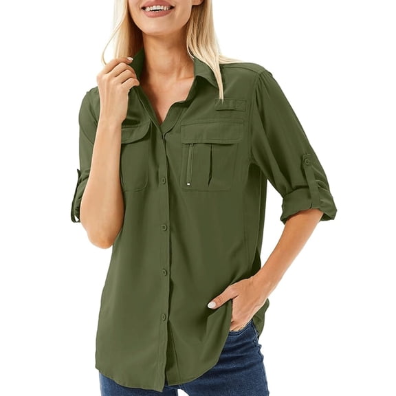 FEN AI Long Sleeve Shirts for Women Button Down Quick Dry Hiking Fishing Gardening Shirt UPF Sun Protection Summer Casual Tops