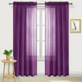 thumbnail image 2 of MR2 Plum 2-PC Set rod pocket faux silk window curtain treatment set of two 2 solid semi sheer voile panels 55" W x 95" L (Each), 2 of 3