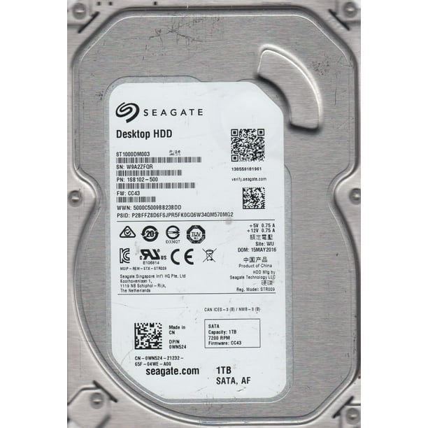 ST1000DM003, W9A, WU, PN 1SB102500, FW CC43, Seagate 1TB SATA 3.5 Hard