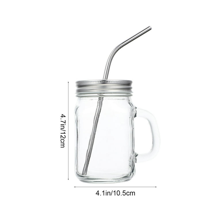 Smoothie Cup, Mason Jars with Lids, Transparent Glass Cups, Large Capacity Straw Cups, Glass Coffee Cup2 Sets of Mason Jars with Lid and Straw