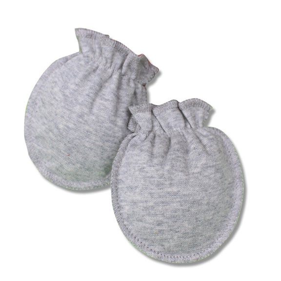 Newborn Scratch Mittens No Scratch Mitts for Boys and Girls 0-6 Months Soft Cotton Hand Protection Gloves with Elastic Wrist Band 4 Pairs Light Gray
