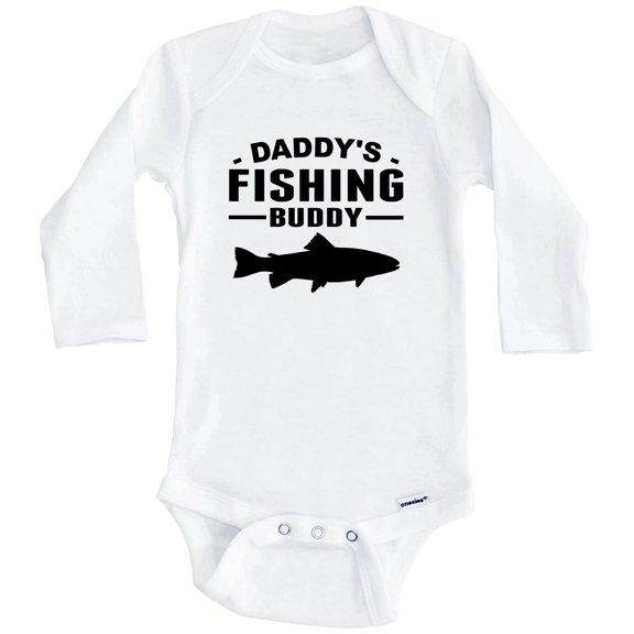 Daddy's Fishing Buddy Cute One Piece Baby Bodysuit (Long Sleeve), 0-3 Months White