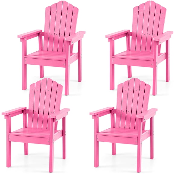 Gymax 4PCS Outdoor Adirondack Chair Patio HIPS Chairs w/High Backrest Wide Armrests Pink