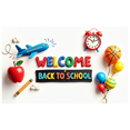 thumbnail image 1 of Colorful Welcome Back to School Banner with Apple Airplane Balloon and Star Elements Backdrop Party Decorations for School Events Opening Ceremonies Classroom Decor Photo Props, 1 of 4