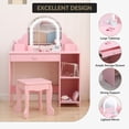 thumbnail image 4 of Tocador infantil de madera 2 en 1 con espejo LED regulable y taburete – Mesa de maquillaje y escritorio para niñas de 3 a 9 años – Cajón, estantes abiertos y accesorios, 4 of 6