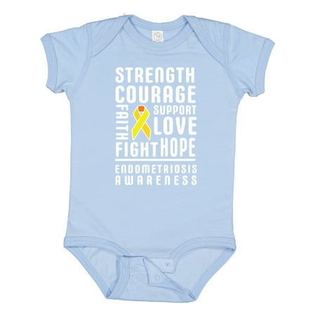 

Inktastic Endometriosis Awareness Strength Courage and Support with Yellow Ribbon Gift Baby Boy or Baby Girl Bodysuit
