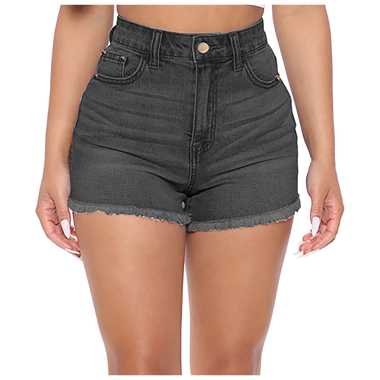 Ausyst Shorts for Women High Waist Stretch Summe Women's rolled-up High-Waist Solid Color Straight Casual Jeans Shorts - Walmart.com
