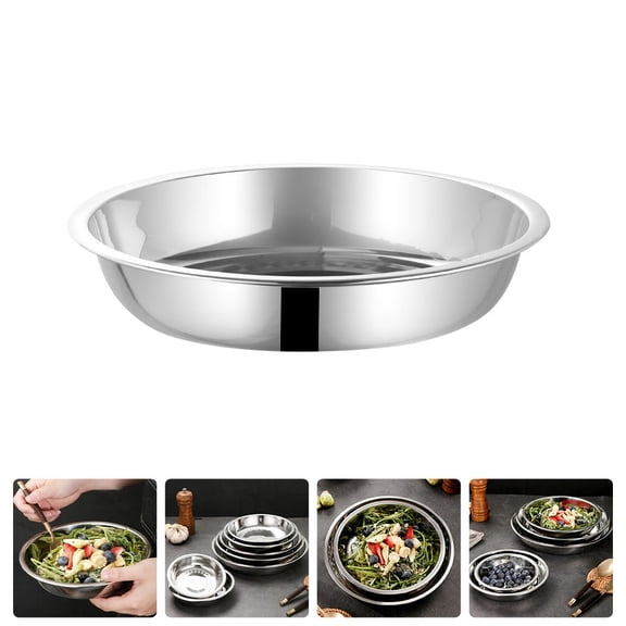 OULII 1Pc Plated Stainless Steel Serving Plate with Smooth Edges, and Practical for Kitchen and Dining Use