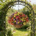 thumbnail image 5 of Colorful Flower Iron Frame Hanging Basket, Coconut Coir Lined Bonsaier, Pastoral Style Artificial Flower Decor, Wall Hanging Basket for Garden, Balcony and Home Decoration, 12*10in, Multicolor, 5 of 5