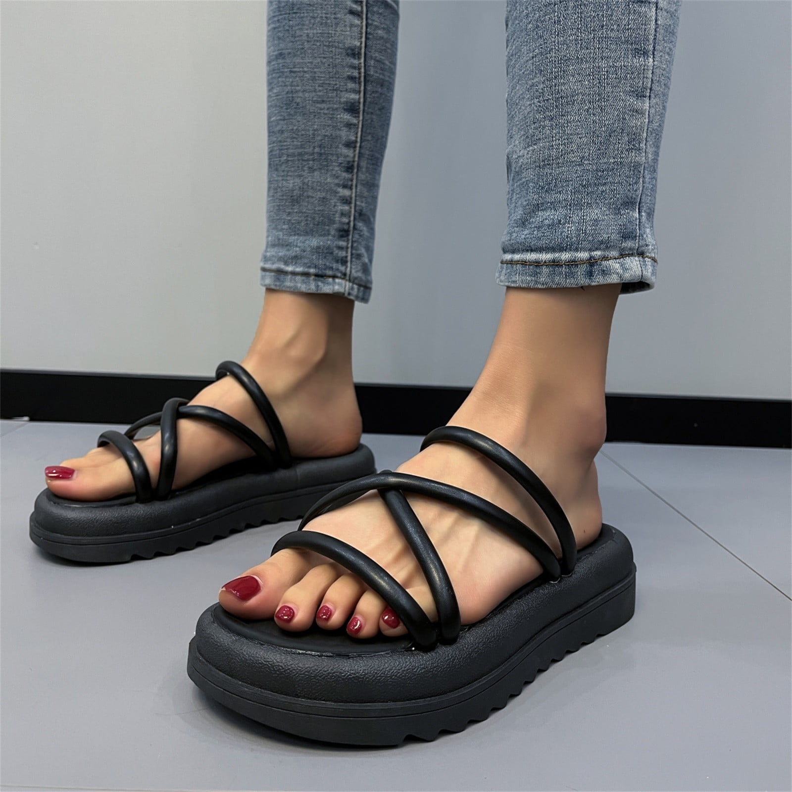PEASKJP Sandals forMen Dressy Summer Men Summer Comfortable Flat Beach  Sandals Slippers Light Non Slip Sandals Mens Open Toe Sandals Black 8.5