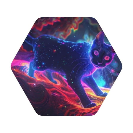 

Matuu Cosmic Cat Psychedelic Journey for Cup Coasters Set of 6 Leather Coasters Desk Coasters for Office Measures 4” x 4” Hexagon